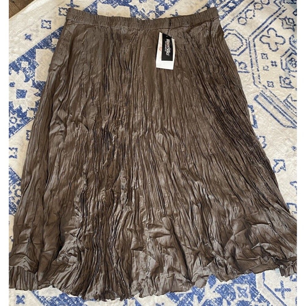 Crushed Silk Pleated Midi Maxi Skirt Women's 3x Bronze BrownCrinkle NWT